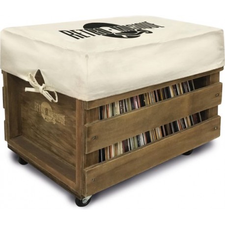 12'' LP Houten Krat Op Wielen Voor Vinyl Opslag - Tot 100 LP'S - Retro Musique