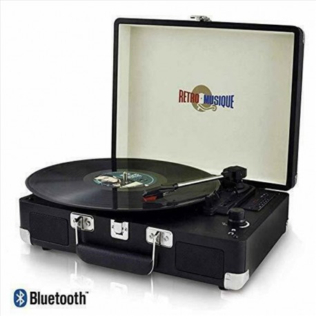 Retro Musique Suitcase Style Bluetooth Platenspeler - Zwart